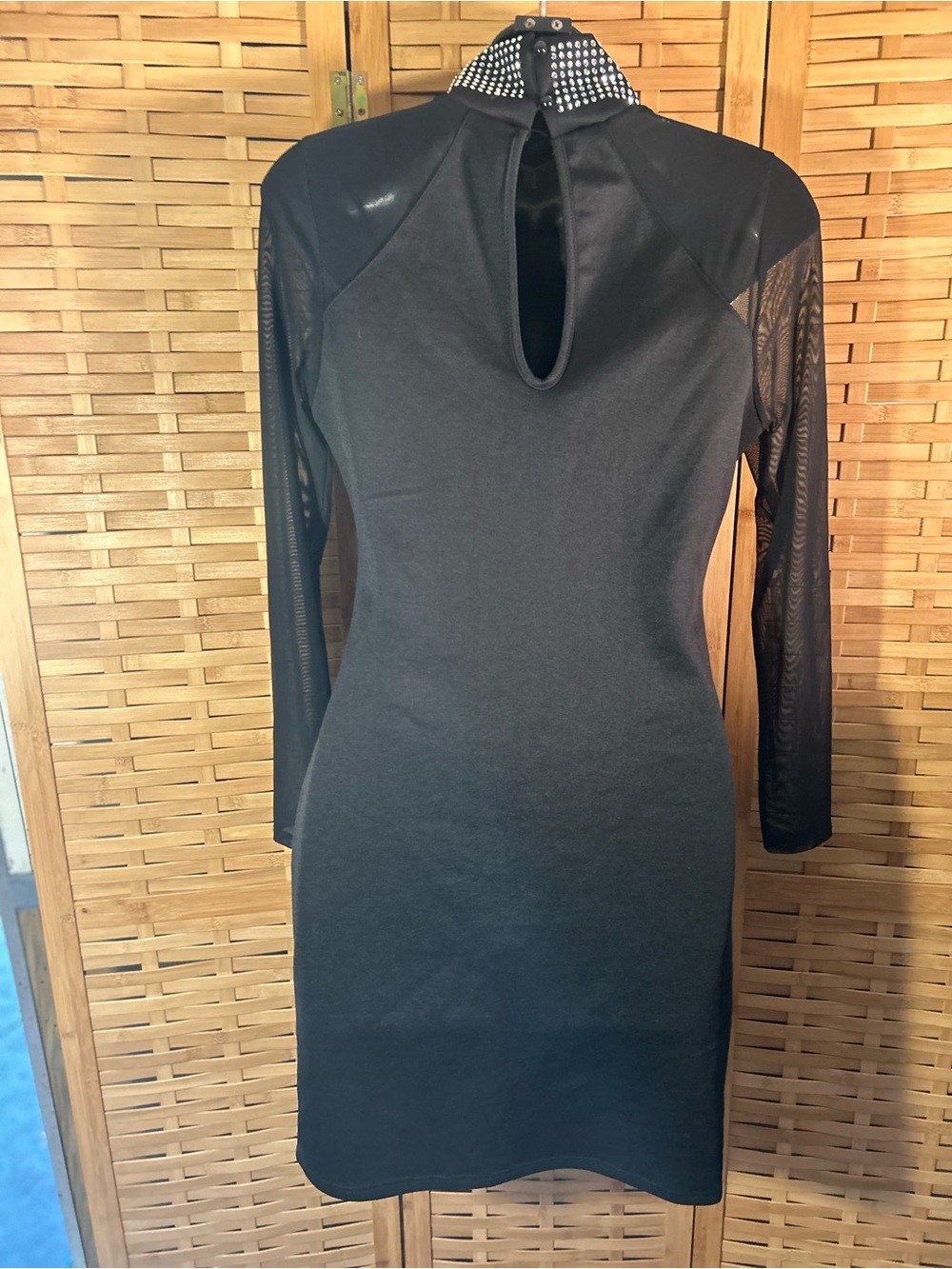 🐾2/$8- Black Studded Mock Neck Keyhole Bodycon Dress - Picture 12 of 15
